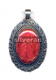 Silver Red Bamboo Coral Pendant