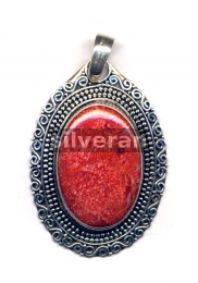 Silver Red Bamboo Coral Pendant