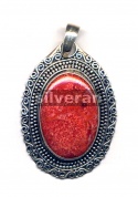 Silver Red Bamboo Coral Pendant