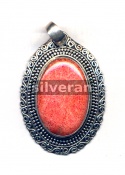 Silver Red Bamboo Coral Pendant